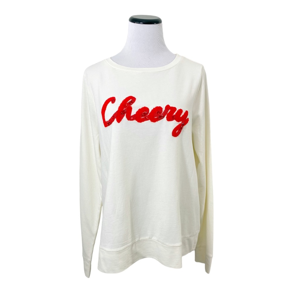 Lilly Pulitzer Rami Cheery Ruby Red Embellished White Sweatshirt Sz L